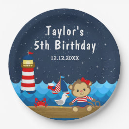 Nautical Girl Monkey Red and Navy Birthday Party Pappteller