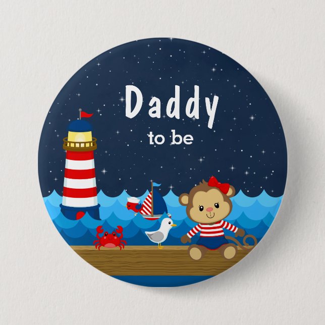 Nautical Girl Monkey Red und Navy Daddy zu sein Button (Vorderseite)