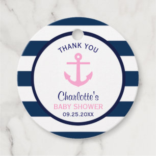 Nautical GIRL Pink Navy Blue Baby Dusche Geschenkanhänger