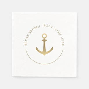 Nautical Gold Anchor - Bootname Napkins Serviette