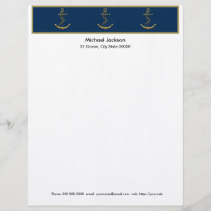 Nautical Gold Anchor Letterhead Stationery Briefbogen