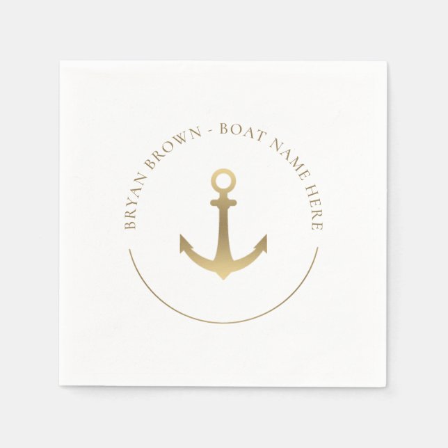 Nautical Gold Anchor - Name des Bootes Napkins Serviette (Vorderseite)