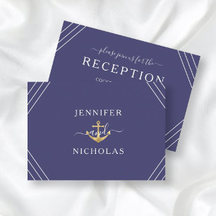 Nautical Gold Anchor Navy Blue Wedding Reception Begleitkarte