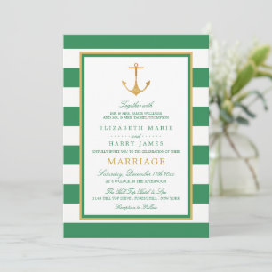 Nautical Gold Anchor, Sea Green & Gold Hochzeit Einladung