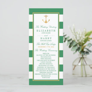 Nautical Gold Anchor, Sea Green & Gold Hochzeit Programm