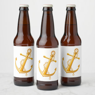 Nautical Gold Anchor Wedding Beach Summer Party Bierflaschenetikett