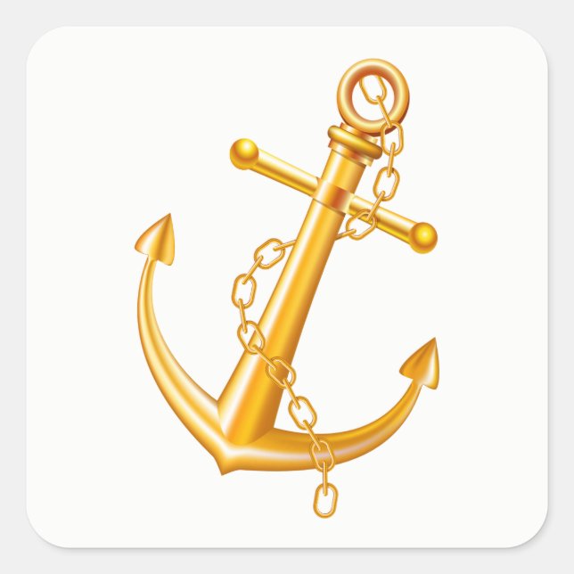 Nautical Gold Anchor Wedding Summer Beach Quadratischer Aufkleber (Vorderseite)