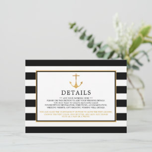 Nautical Gold Anker, Black & Gold Hochzeitsdetails Begleitkarte