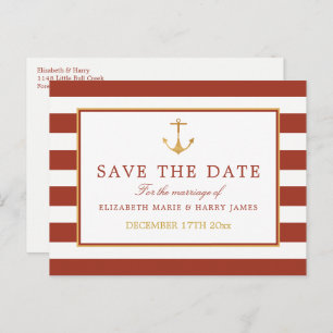 Nautical Gold Anker, Red Brick Save the Date Ankündigungspostkarte