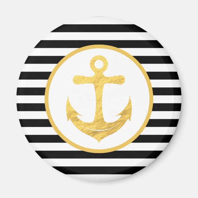 Nautical Gold Anker und Black Stripes Magnet (Vorne)