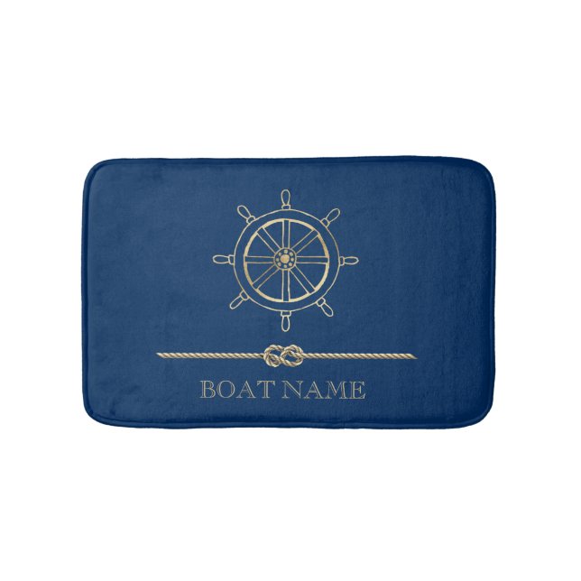 Nautical Gold Boat Wheel, Navy Blue Badematte (Vorderseite)