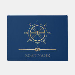 Nautical Gold Boat Wheel, Navy Blue Fußmatte