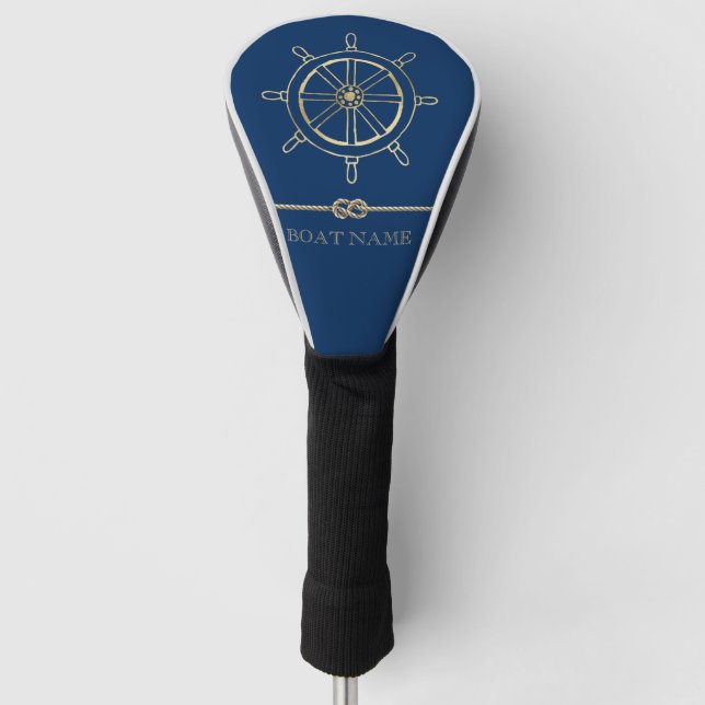 Nautical Gold Boat Wheel, Navy Blue Golf Headcover (Vorderseite)