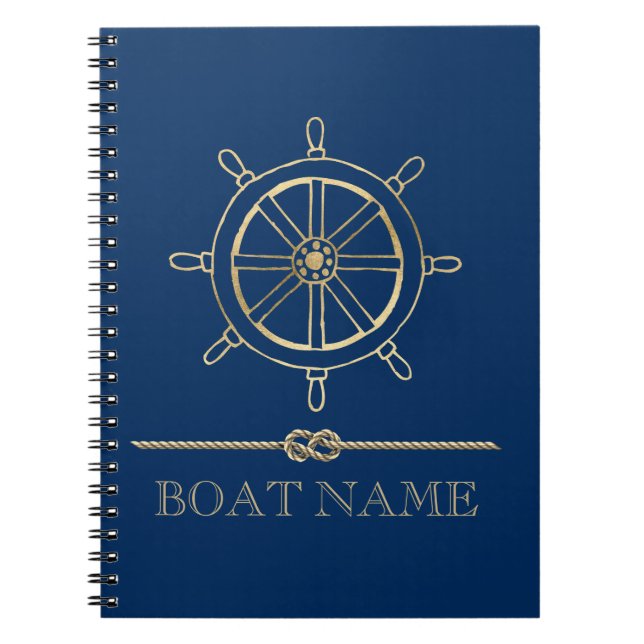 Nautical Gold Boat Wheel, Navy Blue Notizblock (Vorderseite)