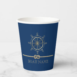 Nautical Gold Boat Wheel, Navy Blue Pappbecher