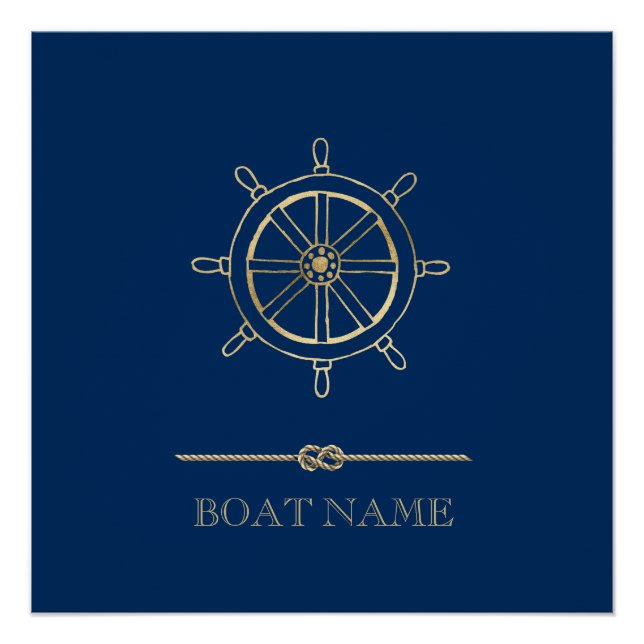 Nautical Gold Boat Wheel, Navy Blue Poster (Vorderseite)