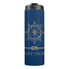 Nautical Gold Boat Wheel, Navy Blue Thermosbecher