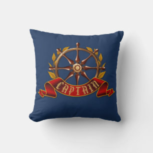 Nautical Gold Captain Ship's Wheel Navy Blue Kissen