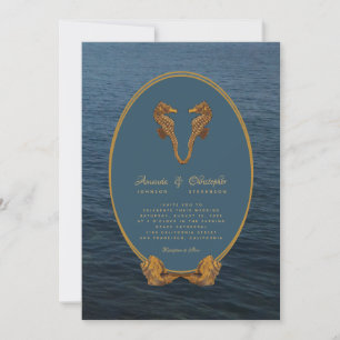 Nautical Gold Seepferd Dance Beach Wedding Einladung