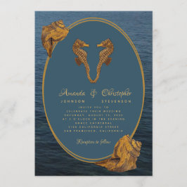 Nautical Gold Seepferds Sea Snails Beach Hochzeit Einladung