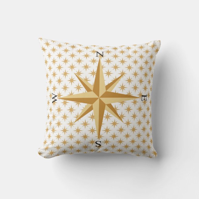 Nautical Gold Stars mit Compass Directors Pillow Kissen (Vorderseite)