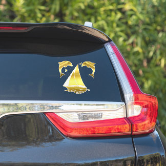 Nautical gold tone dolphin/porpoise + sailboat aufkleber