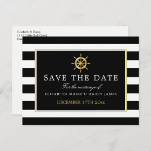 Nautical Gold Wheel, Black & Gold Save the Date Ankündigungspostkarte