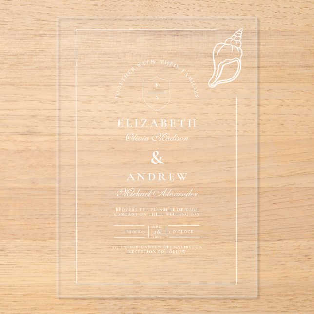 Nautical Hand Drawn Wedding Acryleinladungen (Vorderseite)