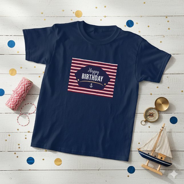 Nautical Happy Birthday Kids T-Shirt – Navy & Red  (Von Creator hochgeladen)