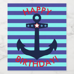 Nautical Happy Geburtstag! Blaue Streifen Anke Weinetikett