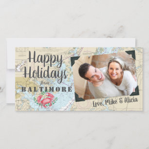Nautical Happy Holidays aus Baltimore Feiertagskarte