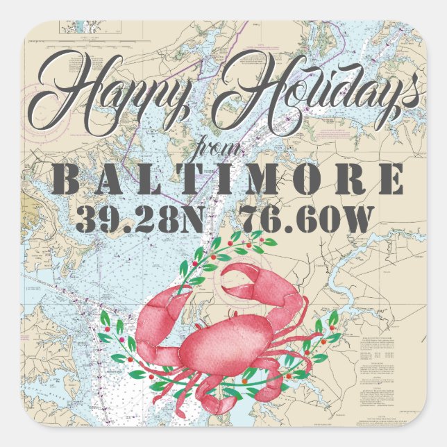 Nautical Happy Holidays aus Baltimore Quadratischer Aufkleber (Vorderseite)