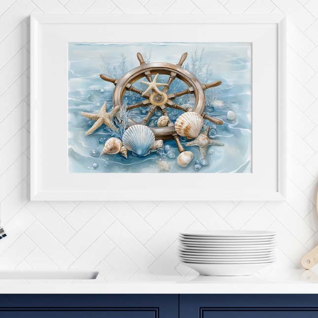Nautical Helm Coastal Wall Art Print | Wall Poster (Nautical Helm Coastal Wall Art Print | Wall Poster by TinkPrints.)