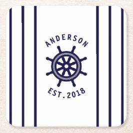 Nautical Helm White and Navy Blue Strichen Custom Rechteckiger Pappuntersetzer