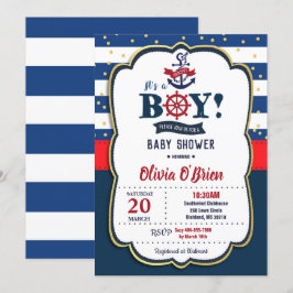 Nautical It is a Boy Red and Navy Blue Baby Shower Einladung