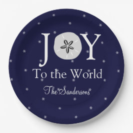 Nautical Joy Sandollar Blue White Christmas Pappteller