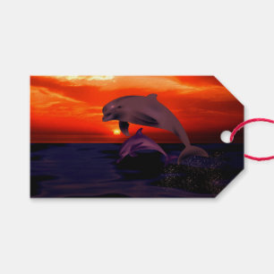 Nautical Jumping Dolphins Orange Ocean Sunset Geschenkanhänger