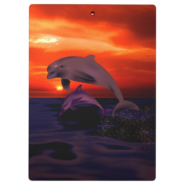 Nautical Jumping Dolphins Orange Ocean Sunset Klemmbrett (Rückseite)