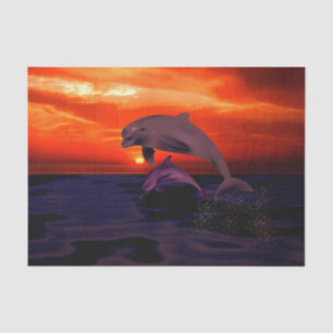 Nautical Jumping Dolphins Orange Ocean Sunset Seidenpapier