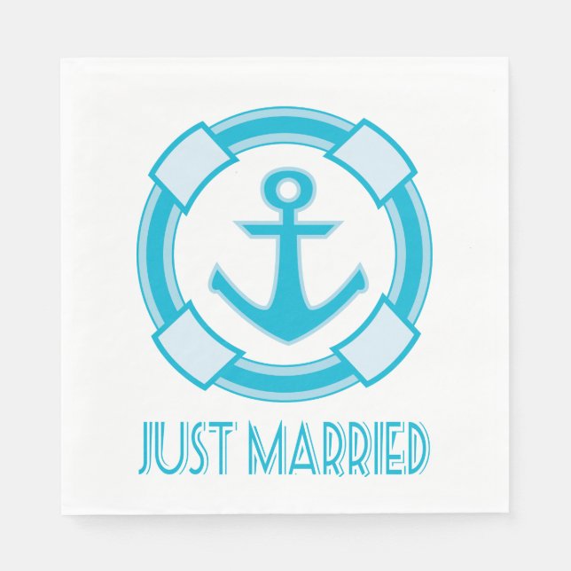 Nautical Just Married Blue Turqoise Anchor Wedding Serviette (Vorderseite)