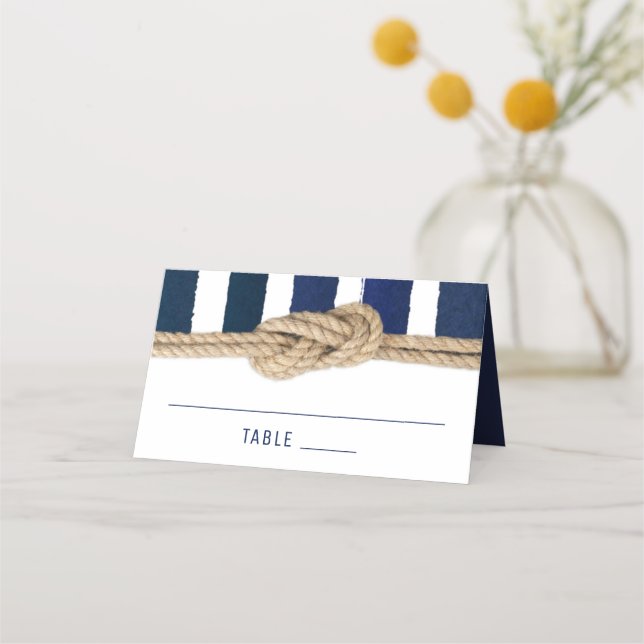 Nautical Knot Navy Stripes Wedding Platzkarte (Vorderseite)