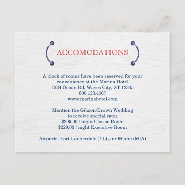 Nautical Knot Wedding Accommodation Card Begleitkarte (Vorderseite)
