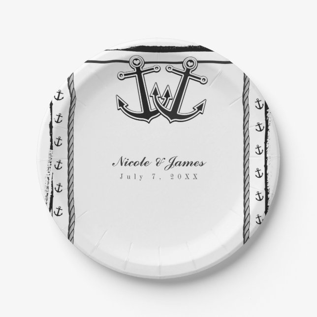 Nautical Liebe Anchors Beach Wedding Brautparty Pappteller (Vorderseite)