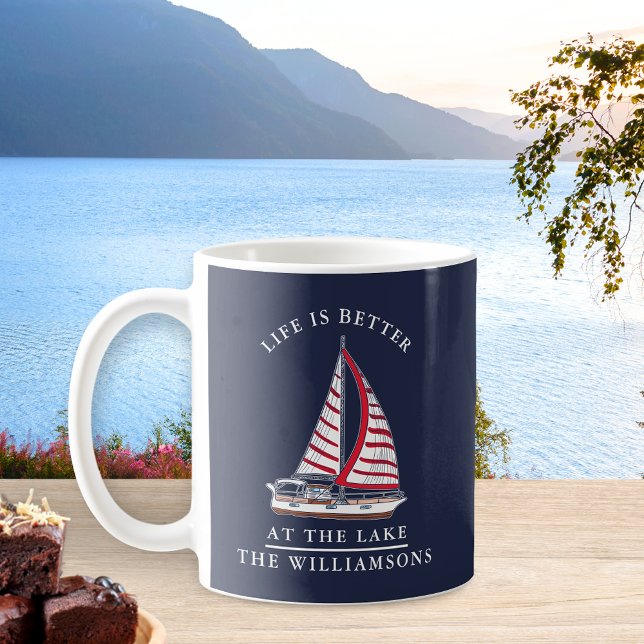 Nautical Life is Better at Lake Navy Blue Kaffeetasse (Von Creator hochgeladen)
