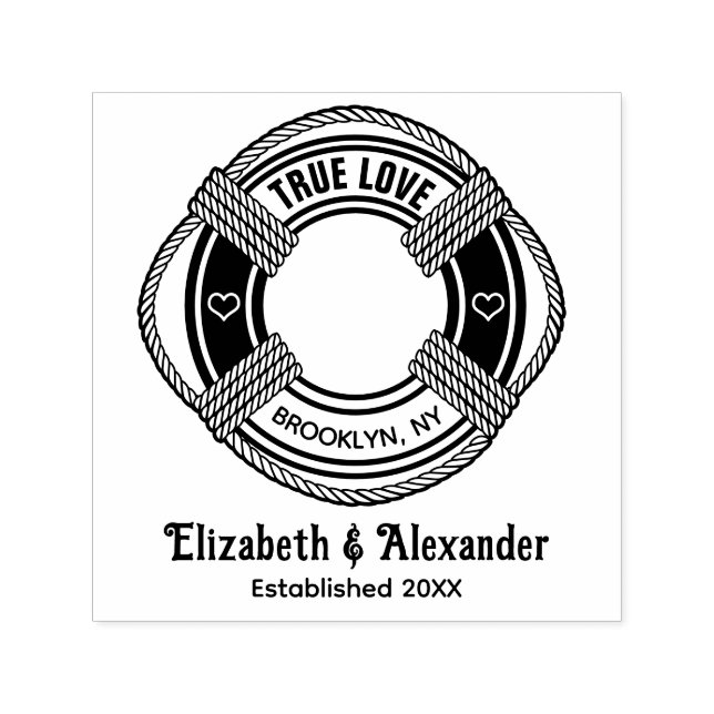 Nautical Life Preserve Wedding Couple Estdatum Permastempel (Design)