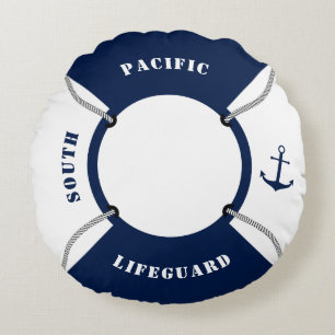 Nautical Lifebuoy Ring Pillow, blau, maritime Rundes Kissen