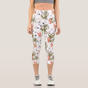Nautical Light House Hummer, Tropical Palm Tree Capri Leggings