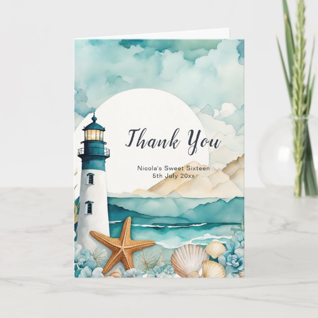 Nautical Lighthouse 16 . Geburtstag Geburtstag Dankeskarte (Vorderseite)