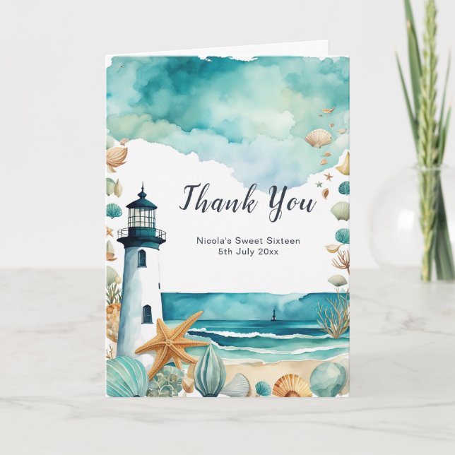 Nautical Lighthouse 16 . Geburtstag Geburtstag Dankeskarte (Vorderseite)
