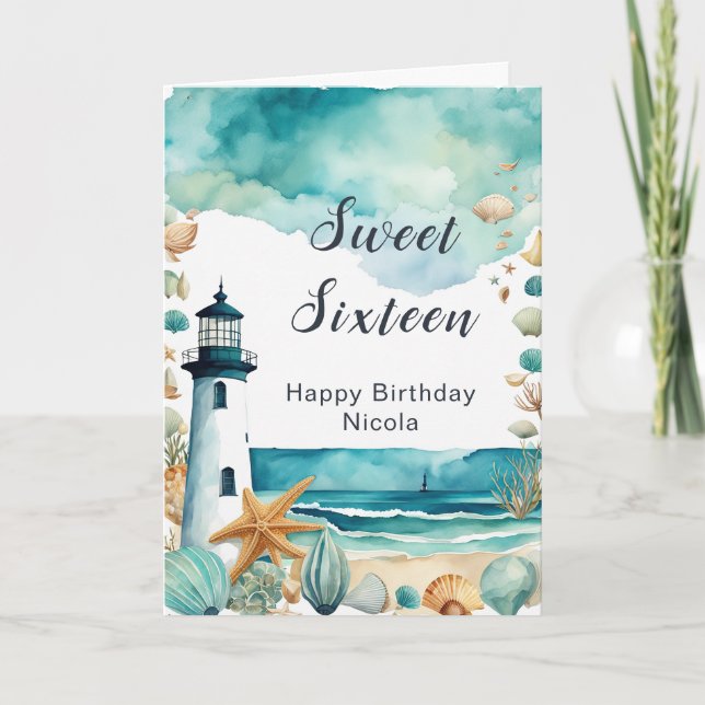 Nautical Lighthouse 16 . Geburtstag Geburtstag Karte (Vorderseite)